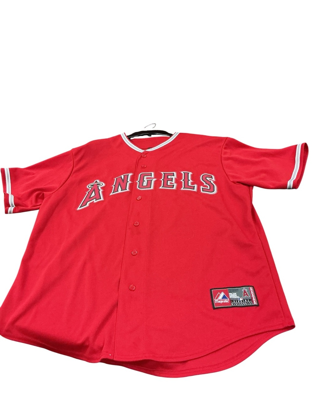 Angels Red Button-Front Baseball Jersey by Majestic